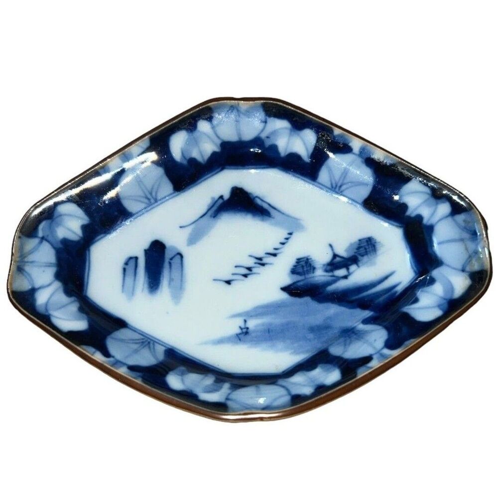 Antique Japanese Blue And White Porcelain Arita Dish Aoki
